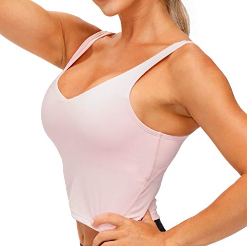 Women’s Longline Sports Bra Wirefree Padded Medium Support Yoga Bras Gym Running Workout Tank Tops (Pink, X-Large)