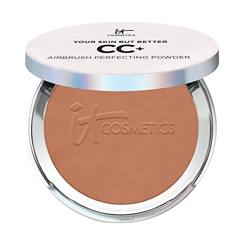 IT Cosmetics CC+ Airbrush Perfecting Powder Foundation - Buildable Full Coverage Of Pores & Dark Spots - Hydrating Face Makeup with Hyaluronic Acid - Talc-Free - 0.33 oz - Deep