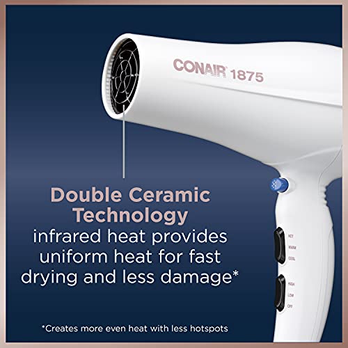 Conair Double Ceramic Hair Dryer, 1875W Hair Dryer with Ionic Conditioning