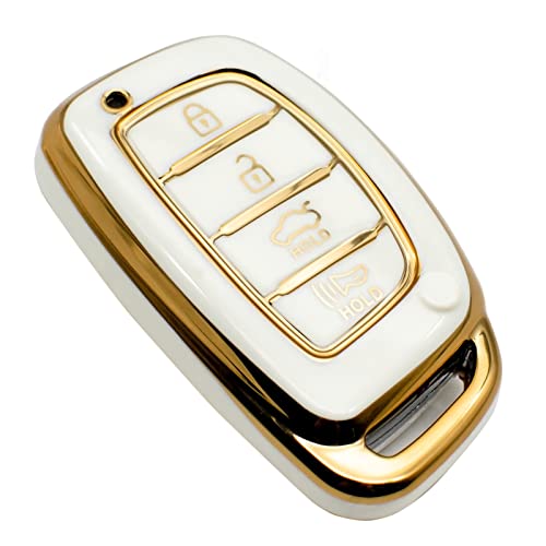 FEYOUN Key Fob Cover Compatible with Hyundai Elantra Elantra GT Ioniq Sonata Tucson Smart 4 Buttons TPU Remote Keyless Key Fob Case Protection Shell Accessories, White