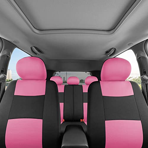 BDK PolyPro Pink Car Seat Covers for Women Full Set – Front and Rear Split Bench, Easy Install with Two-Tone Accent, Interior Covers for Auto Truck Van SUV