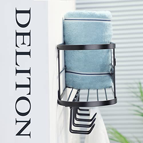 Towel Rack Wall Mounted - Rolled Towel Holder with 5 Towel Hooks, Organizer Bath Sheet and Hanging Towel - DELITON Black Bathroom Decor Storage Series