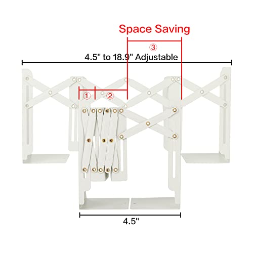 Deli Adjustable Bookend, Desk Magazine File Organizer Holder, Metal Book Ends for Heavy Books, Shelf, Office, Extends up to 19 inches, Creamy White