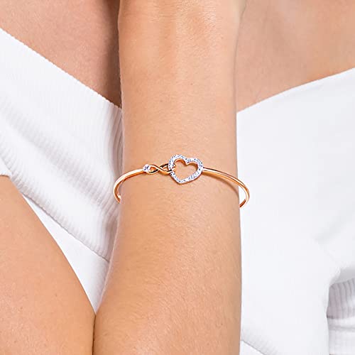 Swarovski Infinity Heart Women's Bangle Bracelet with a Rose-Gold Tone Plated Bangle, Clear Swarovski Crystals and Lobster Clasp