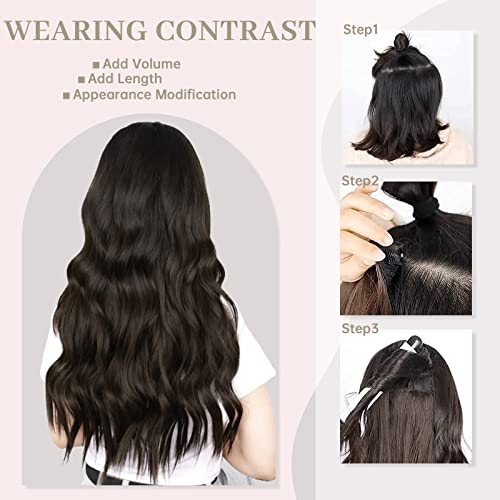 Sué Exquisite 4PCS Clip in Long Soft Glam Waves Thick Hairpieces 20 inches Dark Brown Hair Extensions Synthetic Fiber Double Weft Hair for Women Full Head