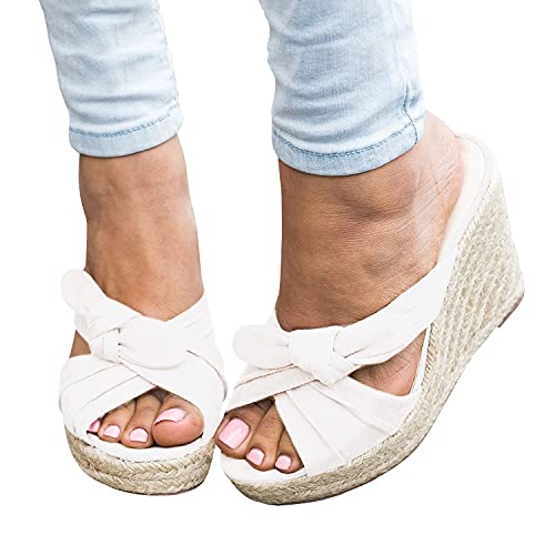 Womens Espadrilles Slip on Wedge Sandals Slides Bow Tie Platform Open Toe Summer Mules Shoes