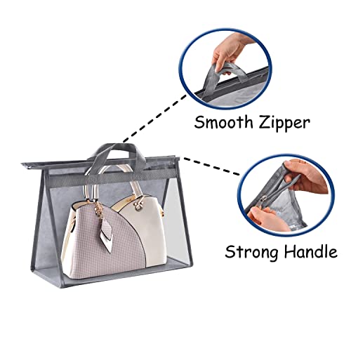 Quoyiyo Clear Tote Bag Organizer Dust Cover Organizer Transparent Handbag Organizer Organizer Organizer Bags Reinforced Handle and Zipper, Tote Bag Organizer (Gray-8 Pack)