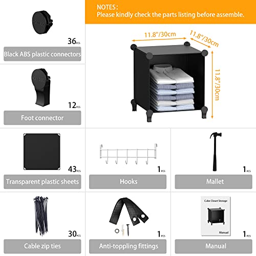 HOMIDEC Closet Organizer, 12-Cube Closet Organizers and Storage, Portable Closet Storage Shelves, Clothing Storage for Kids, Closet, Bedroom, Bathroom, Office (11.8x11.8x11.8 inch), Black