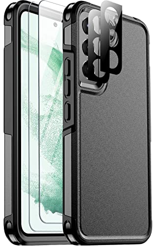 Temdan Heavy Shockproof for Samsung Galaxy S22 Case, with 2 Pack [Tempered Glass Screen Protector + Camera Lens Protector] [12 FT Military Grade Drop-Proof] Rugged Full-Body Protection,Black