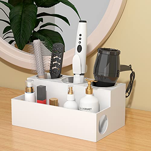 NIUBEE Hair Tool Organizer, White Acrylic Hair Dryer and Styling Holder, Bathroom Countertop Blow Dryer Holder, Vanity Caddy Storage Stand for Accessories, Makeup, Toiletries