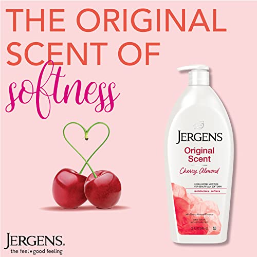 Jergens Original Scent Dry Skin Lotion, Body and Hand Moisturizer for Long Lasting Skin Hydration, with HYDRALUCENCE blend and Cherry Almond Essence, 32 Ounce