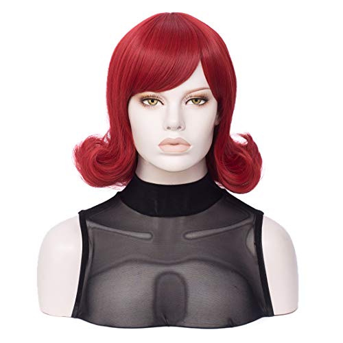 FVCENT Short Straight Side Bang Flip Out Shoulder Length Women Costume Wig (Red)