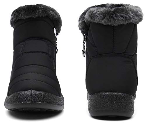 Hsyooes Womens Warm Fur Lined Winter Snow Boots Waterproof Ankle Boots Outdoor Booties Comfortable Shoes for Women,Black,7 M US=Label Size 38