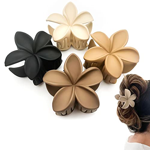 Luvearo 4pc Nonslip Matte Flower Hair Clips for Women Thick Hair to Thin Hair Styling Accessories Neutral Claw Clips Cute Claw Clips Variety Pack Plumeria Hair Clip