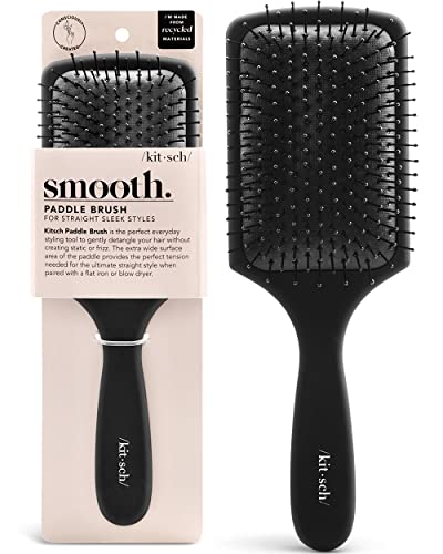 Kitsch Paddle Brush for Thick Hair/Thin Hair | Styling Brush | Holiday Gift Nylon Bristle Hair Brush for Women | Detangling Hair Brush for Curly & Straight Hair | Black Hair Brush | Anti-Frizz