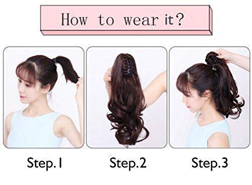 Felendy Ponytail Extension Claw 18" 20" Curly Wavy Straight Clip in Hairpiece One Piece A Jaw Long Pony Tails for Women Medium Brown