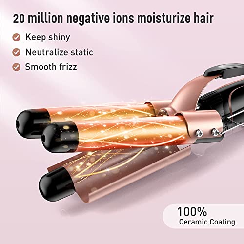 Waver Curling Iron Curling Wand - BESTOPE PRO 5 in 1 Curling Wand Set with 3 Barrel Hair Crimper for Women, Fast Heating Crimper Wand Curler in All Hair Type