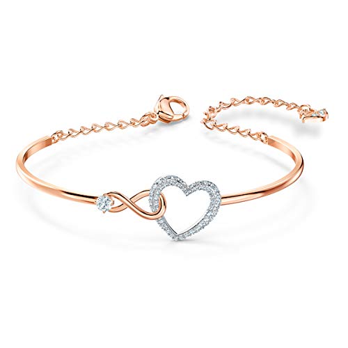 Swarovski Infinity Heart Women's Bangle Bracelet with a Rose-Gold Tone Plated Bangle, Clear Swarovski Crystals and Lobster Clasp