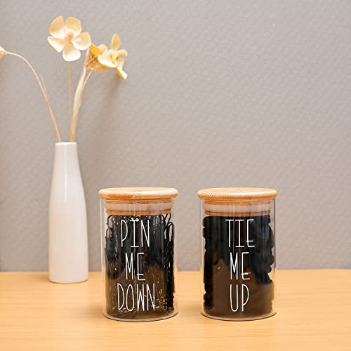 MOMEEMO Apothecary Jars with Lids for Bathroom Storage Organizer, Hair Tie Organizer & Bobby Pin Holder are Great for Bamboo Bathroom Accessories, Bathroom Decor Farmhouse Style. (Hair Ties & Pins)