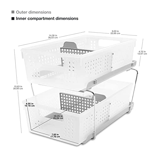 madesmart 2-Tier Organizer, Multi-Purpose Slide-Out Storage Baskets with Handles and Dividers, Frost