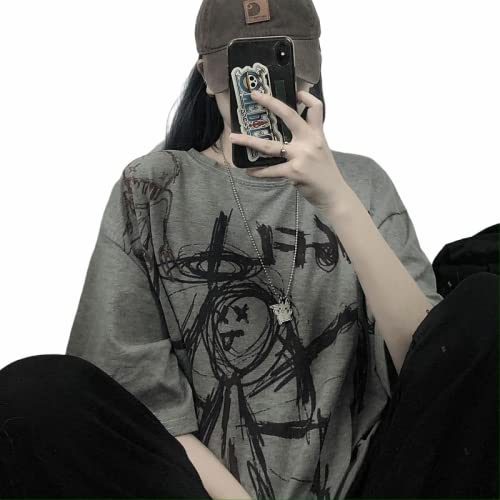 MOMEITU Gothic Women t-Shirt Women's T-Shirt Clothes Street Haajuku high Street top Summer New T-Shirt(Gray,XXL)