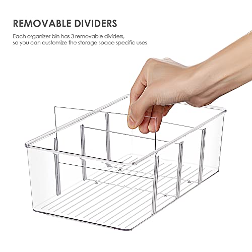 Vtopmart 4 Pack Food Storage Organizer Bins, Clear Plastic Storage Bins for Pantry, Kitchen, Fridge, Cabinet Organization and Storage, 4 Compartment Holder for Packets, Snacks, Pouches, Spice Packets