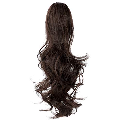 Felendy Ponytail Extension Claw 18" 20" Curly Wavy Straight Clip in Hairpiece One Piece A Jaw Long Pony Tails for Women Medium Brown