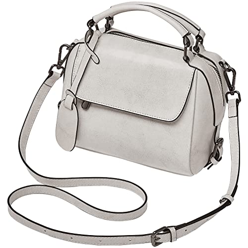 FOXLOVER Small Leather Crossbody Bags for Women Ladies Shoulder Bag Top Handle Mini Handbag and Purse (White)