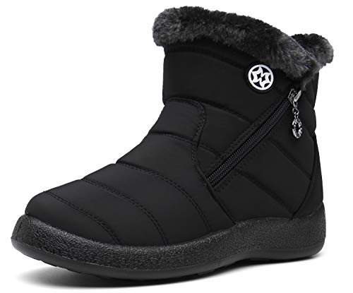 Hsyooes Womens Warm Fur Lined Winter Snow Boots Waterproof Ankle Boots Outdoor Booties Comfortable Shoes for Women,Black,7 M US=Label Size 38