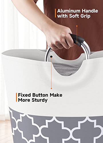 Fabspace Large Laundry Basket Laundry Hamper Bag Washing Bin Clothes Bag Collapsible Tall with Handles Waterproof Travel Bathroom College Essentials Storage for College Dorm, Family, 82L (Grey)