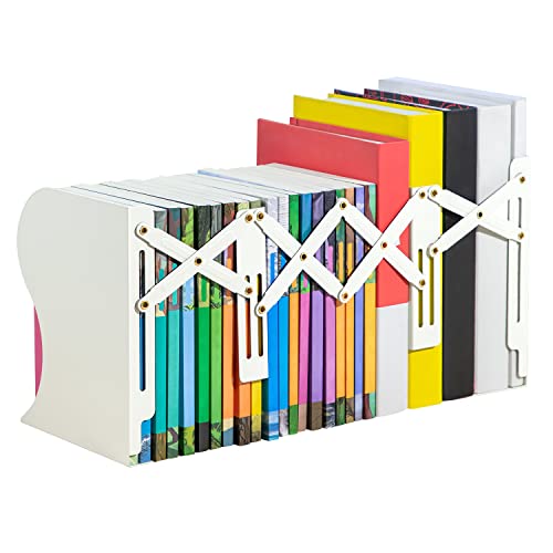 Deli Adjustable Bookend, Desk Magazine File Organizer Holder, Metal Book Ends for Heavy Books, Shelf, Office, Extends up to 19 inches, Creamy White