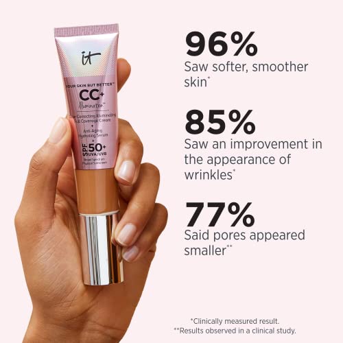 it COSMETICS Your Skin But Better CC+ Cream Illumination, Medium (W) - Color Correcting Cream, Full-Coverage Foundation, Hydrating Serum & SPF 50+ Sunscreen - Radiant Finish - 1.08 fl oz