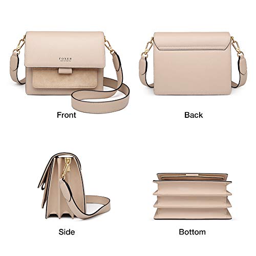 Women's Crossbody Shoulder Bag Split Leather Small Flap Lady Purse Female Cross Body Bag (Apricot)