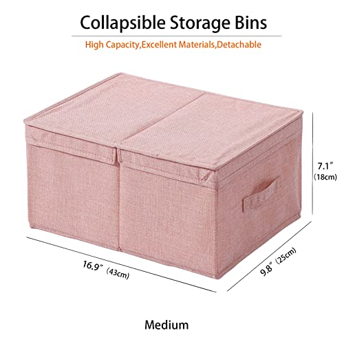 FIHAP Closet Organizer Collapsible Pink Storage Bins with Lids Sturdy Fabric Containers Cubes Stackable Box for Clothes Bedroom Blankets Toys, 3 Pack