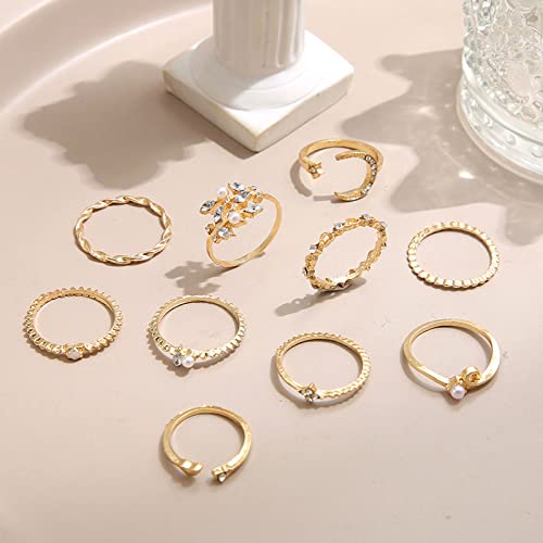 HUASAI Gold Stacking Rings for Women Butterfly Knuckle Rings Snake Rings Moon Star Rings Heart Stacking Rings for Girls(Moon Star Ring Set)