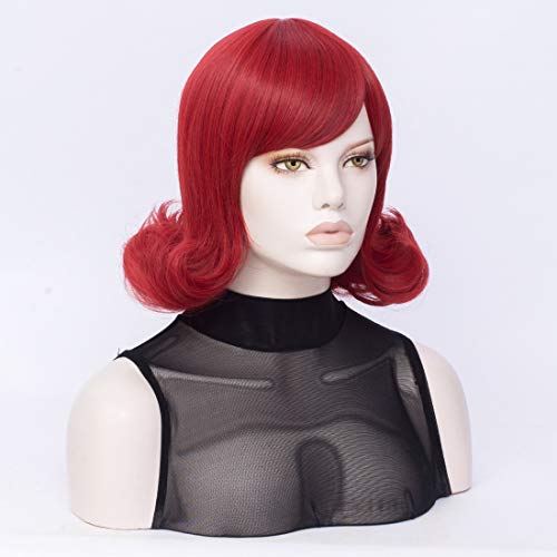 FVCENT Short Straight Side Bang Flip Out Shoulder Length Women Costume Wig (Red)