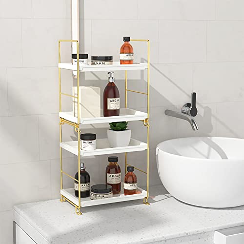 FSyueyun 2-Tier Makeup Shelf Organizer, Kitchen Spice Rack or Bathroom Countertop Organizer Vanity Bedroom Storage Tray (Gold)