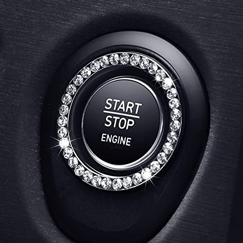 KINGMAS Diamond Leather Steering Wheel Cover for Women Girls, with Crystal Rhinestones, Universal Fit 15 Inch Car Wheel Protector (Anti-Slip) + Bing Car Ignition Starters Ring (Black)