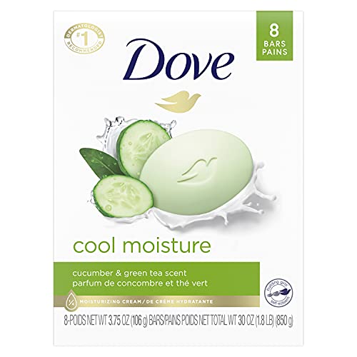 Dove Skin Care Beauty Bar For Softer Skin Cucumber And Green Tea More Moisturizing Than Bar Soap 3.75 oz, 8 Bars