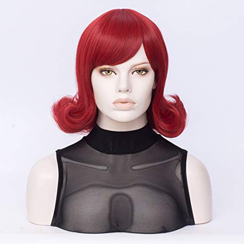 FVCENT Short Straight Side Bang Flip Out Shoulder Length Women Costume Wig (Red)