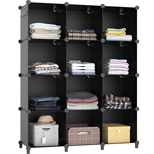 HOMIDEC Closet Organizer, 12-Cube Closet Organizers and Storage, Portable Closet Storage Shelves, Clothing Storage for Kids, Closet, Bedroom, Bathroom, Office (11.8x11.8x11.8 inch), Black