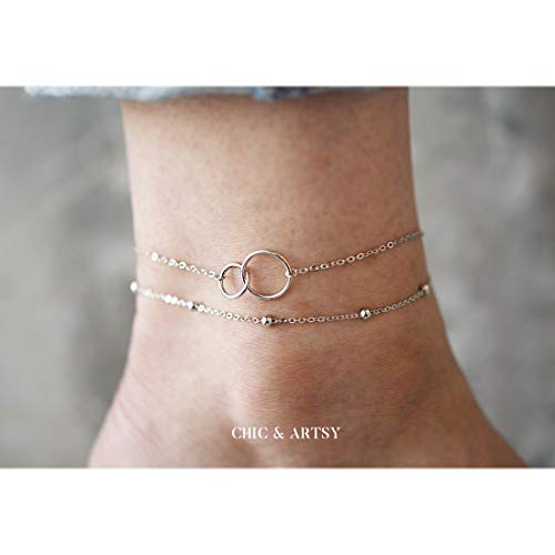 CHIC & ARTSY Ankle Bracelets 925 Sterling Silver Beaded Chain Anklets for Women Simple Foot Jewelry