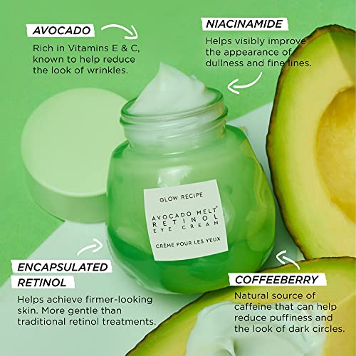 Glow Recipe Avocado Melt Retinol Eye Cream - Overnight Under Eye Cream w/Avocado for Dark Circles and Puffiness with Niacinamide + Coffeeberry - Retinol Moisturizing Eye Treatment with Avocado (15ml)