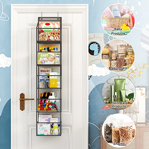 Fixwal Over The Door Hanging Pantry Organizer 5-Shelf Room Organizer with Clear Plastic Pockets Behind The Door Storage Organizer Large Capacity Door Organizer for Closet Bedroom Bathroom (Grey)