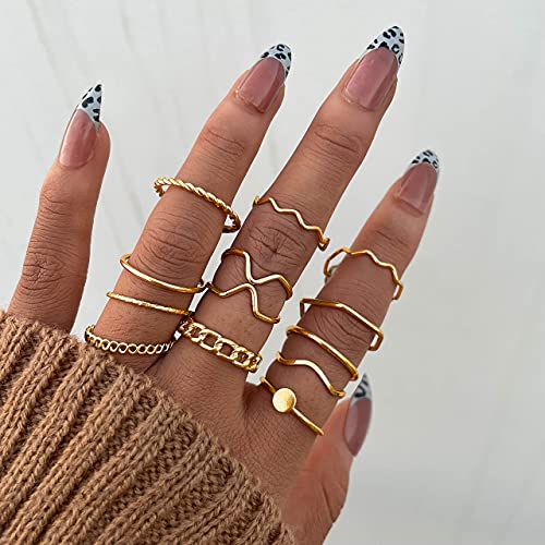 YEEZII 68 Pcs Gold Knuckle Rings Set for Women Girls, Stackable Rings Boho Joint Finger Midi Rings Hollow Carved Crystal Stacking Rings Pack