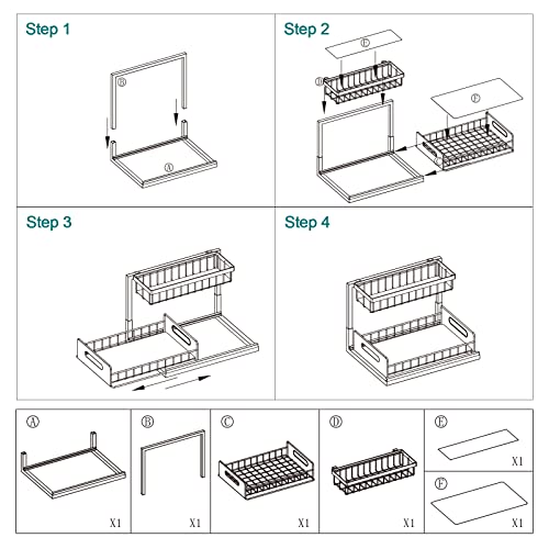 Under Sink Organizer, Bukfen Pull Out Cabinet Organizer 2-Tier Slide Out Sliding Shelf Under Cabinet Storage Multi-Use for Under Kitchen Bathroom Sink Organizers and Storage