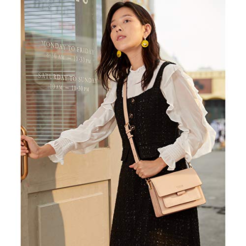 Women's Crossbody Shoulder Bag Split Leather Small Flap Lady Purse Female Cross Body Bag (Apricot)