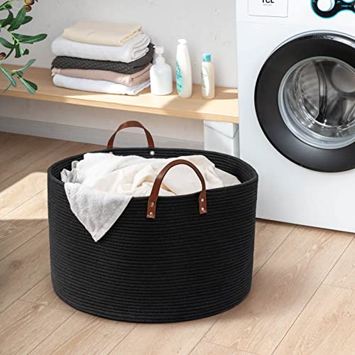 CHICVITA Extra Large Black Laundry Basket, Decorative Basket for Gifts, Towels, Shoes, Blanket Basket for Living Room, Entryway, Toy Storage Bin for Organizing, 22 x 14 inches, Black