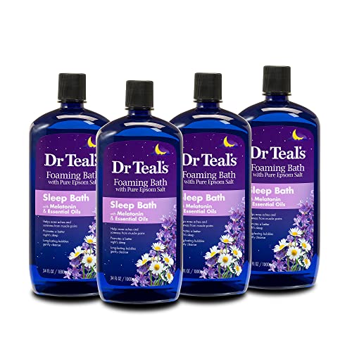 Dr Teal's Foaming Bath with Pure Epsom Salt, Melatonin Sleep Soak with Essential Oil Blend, 34 fl oz (Pack of 4)