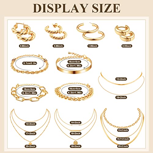 Tiamon 12 Pcs 14K Gold Jewelry Set for Women 4 Gold Earring Sets 4 Gold Necklace Sets 4 Gold Bracelets for Girl (Gentle Style)